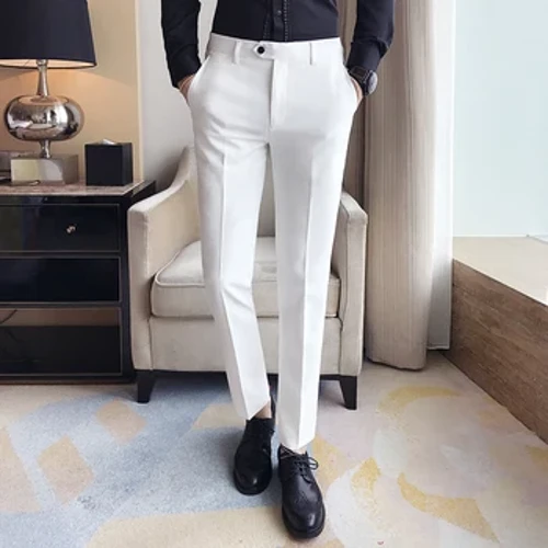 Năm 2023 Nam Slim Fit Công Sở Phù Hợp Với Quần Nam Màu Trơn Mùa Xuân Chính Thức Áo Cộc Tay Quần Đen Trắng Xanh Quần