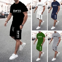 2024ko uda berria Gizonezkoen multzoa Leherkaria Super beroa Casual Moda Kirol arropa 3d Digital Inprimatua Gizonezkoen mahuka motzeko kamiseta trajea