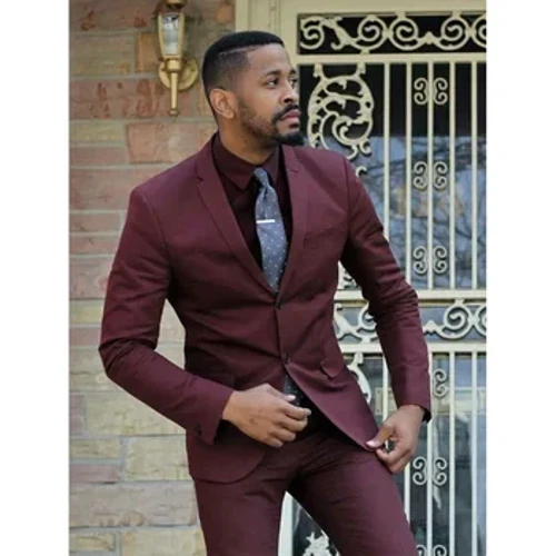 Mùa hè Chắc Chắn Phù Hợp Nam Burgundy Chính Thức Đỉnh Cao Ve Áo Công Sở Giày Lười Hai Mảnh (Áo + Quần) Thời Trang Tiệc Cưới Tuxedo