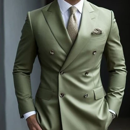 Sage Green Bryllupsdragter til mænd ensfarvet 2 stykker daglig Plus Size Dobbeltradet Seks-knapper Formelle forretningsdragter