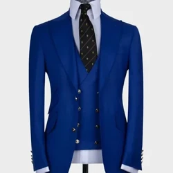 Tùy Chỉnh Màu Xanh Hoàng Gia Nam Form Áo Suông Đôi Slim Fit Kinh Doanh Áo 3 Mảnh Chú Rể Cưới Áo Vest Quần Chất Lượng Cao