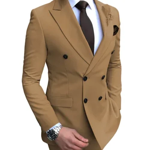 Culaith na bhFear 2 Phíosa ar Chíche Dhúbailte Lapel Fit Notch Rialta Bainise Soladach Prom Tuxedos (Blazer+Pants)