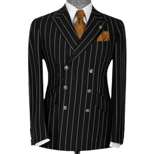 Dvigubos krūtinės vyriški kostiumai Black Stripe Peak Atvartas madinga striukė kelnės Prabangios 2 dalių išleistuvių vakarienės aprangos komplektas Slim Fit