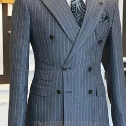 Garnitury w stylu jesiennym Dwurzędowe wąskie garnitury męskie w paski Biznes Profesjonalny Casual Formalna 1 sztuka Marynarka Ślub pana młodego