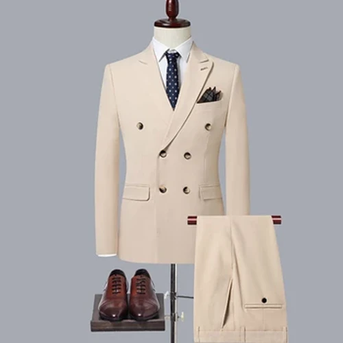 2023 Ffasiwn Boutique Achlysurol Dynion Newydd Dwbl Breasted Lliw Solid Busnes Siwt Trowsus Siaced Pants 2 Pcs Set Blazers Coat