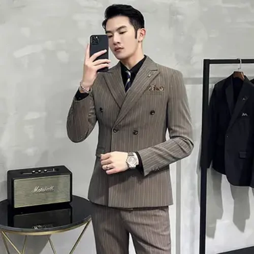 Täze 5XL (Blazer + Vest + Balak) Erkekleriň eşik modasy goşa göwüsli italýan stili inçe köýnekli tötänleýin toý erkekleriň 3 bölegi