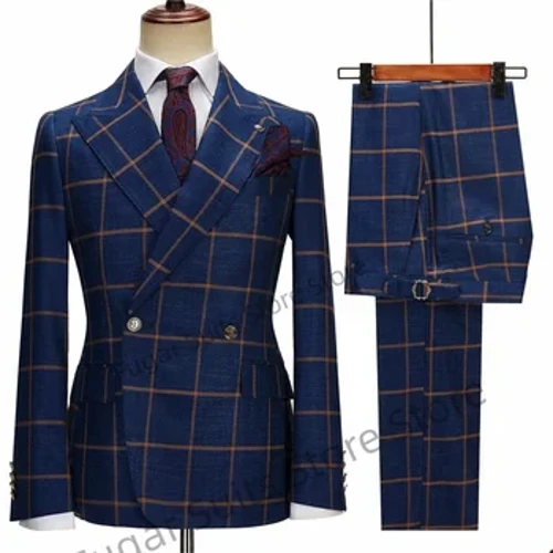 Hải Quân Kiểm Tra Đám Cưới Nam Phù Hợp Với Slim Fit 2 Miếng Bộ Đạt Đỉnh Ve Áo Áo Cộc Tay Đôi Trang Trọng Phù Hợp Với Áo Khoác Và Quần