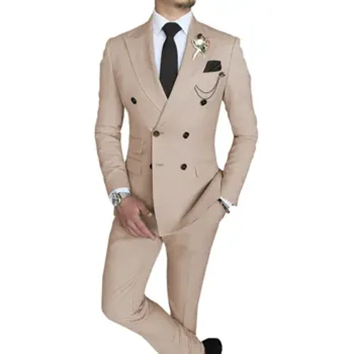 Muško odijelo s dvostrukim dvostrukim grudima Poslovanje vršnih jakna za jakne casual Slim Fit vjenčano odijelo za muškarce (Blazer+hlače）