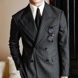 Garnitur casual dla mężczyzn podwójne piersi w paski 2024 marynarka Hombre modna marynarka męska Slim Fit brytyjski codzienny męski duży kołnierz