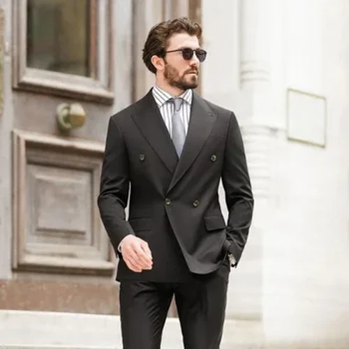 Trajes de hombre de doble botonadura con solapa de pico negro, traje informal elegante clásico elegante para hombre, esmoquin Formal para boda, chaqueta de 2 piezas con pantalones