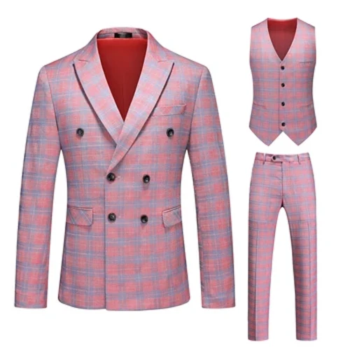 Terno masculino duplo breasted, de alta qualidade, 3 peças, tamanho grande 6xl, moda masculina, bola de casamento, festa, jaqueta xadrez e calças com colete