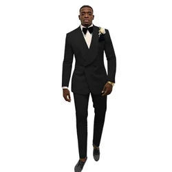 Must Jacquard meeste ülikond, 2-osaline kaherealine jakkpüksid Elegantne peigmehe pulmade smoking, kohandatud XS-5XL ülikond