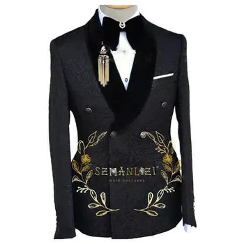 Dubbelknäppt ett stycke svart blommig jacka kostym för män Jacquard Blazer Slim Fit Business Formell Fest Kväll/bal Bröllopsrock