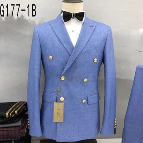 Moda eşikli erkek kostýum 2 bölek Inçe göwüsli goşa göwüsli toý blazer balak, erkekler üçin lýuks Tuxedos üçin çap edilen eşikleri düzýär