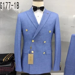 Mode Rutig Herrkostym 2 delar Slim Fit Dubbelknäppt Bröllopskavajbyxor Set Business Printed Kostymer för män Lyxiga smoking