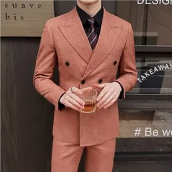 (Ceket + Pantolon + Yelek) Yüksek Kaliteli erkek Kruvaze Zarif Moda Takım Elbise 3 Adet 2024 Yeni Rahat Düğün Sosyal Takım Elbise Smokin