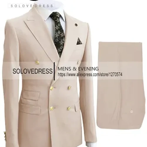2-delade affärsdräkter för män Dubbelknäppt Normal passform Notch Lapel Pläd Ull Prom Smoking för bröllop (Blazer+byxor)