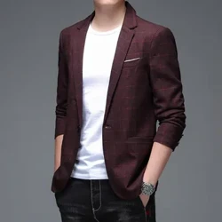 คุณภาพสูง 2024 ใหม่หล่อ All-in-one TREND SLIM-Fit เกาหลีแฟชั่นลายสก๊อตเดี่ยว Blazer masculino SLIM FIT