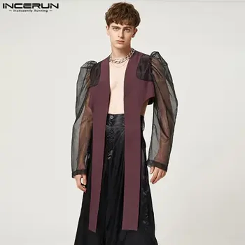 INCERUN Alii Blazer Mesh Patchwork E va'ai i le su'isu'i tatala lima umi suti ta'avale Streetwear 2024 'ofu tino o tama tane.