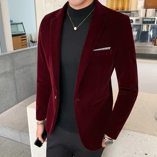 Áo Cưới Chú Rể Ca Sĩ Trang Phục Slim Blazer Chính Thức Mặc Đầm Burgundy Nhung Áo Cộc Tay Dành Cho Nam Thời Trang Phù Hợp Với Áo 5XL
