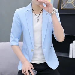 Nam Mới Hàn Quốc Giày Lười Áo Quý Ông Công Sở Cưới Thời Trang Màu Trơn Xu Hướng Đẹp Trai 7 Điểm Tay bộ Đồ Nhỏ
