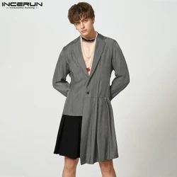 2023 Dyn Blazer Lliw Solid Lapel Botwm Llawes Hir Afreolaidd Siwtiau Dynion Ffasiwn Ffasiwn Siacedi Tenau Achlysurol S-5XL Incerun