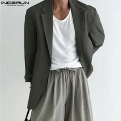 INCERUN 2024 Män Blazer Enfärgad Lapel Långärmad Streetwear Mode Knapp Fritidsdräkter Män Elegant Fritid Tunna Kappor 5XL