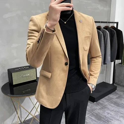 Thời trang Phong Cách Anh Thu Đông Dày Nam Nhung Phù Hợp Với Áo Khoác/Nam Chất Lượng Cao 2023 Mới Plus Kích Thước Áo Cộc Tay áo khoác