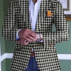 Vyriškas švarkas „Houndstooth“ modelio kišenės su viena krūtine apykakle, laisvalaikio verslo vyriški drabužiai