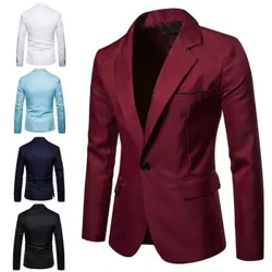 Cot siwt achlysurol yn goresgyn llawes hir hydref gaeaf lliw pur lapel siaced dynion blazer botwm sengl