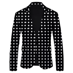 Pria 2024 Baru Polka Dot Leopard Printing Kasual Gaya Inggris Modis Slimming Fit Setelan Bisnis Formal Blazer untuk Pria