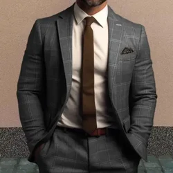 Männer Kostüm Mantel Formal Business Style Plaid Print Long Sleeve Blazer Single Button Closure Mid Längt Riichtaus Aarbecht Büro Mantel
