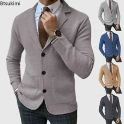 2024 erkek Basit Blazer Ceket Iş Ofis Rahat Yaka Düğmesi Mont Katı Vintage Ince Sonbahar Kış Takım Elbise Ceket Erkekler için