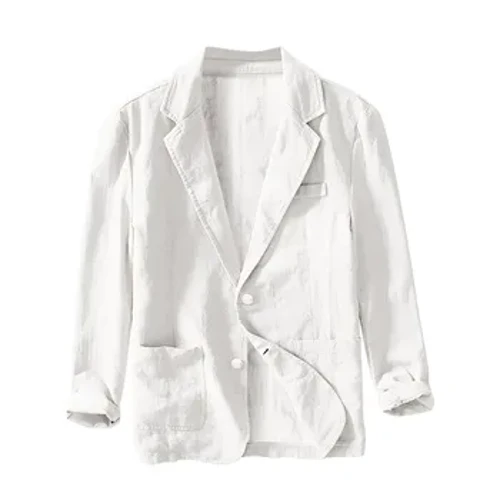 Musim Semi Baru Kasual Linen Katun Safari Cocok untuk Pria Pakaian Warna Solid Blazer Jaket Pria Kebesaran Slim Blazer Jaket Mantel