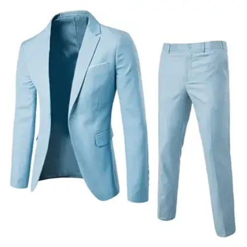 1 Gosod Siwt Ffurfiol chwaethus Anian Dynion Blazer Pants Coler Turndown Lliw Pur Un Botwm Set Siwt Gwisgo Dyddiol