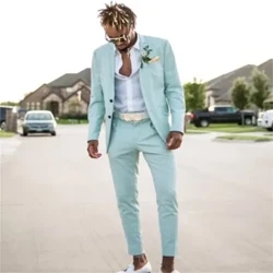 Bryllupsdragt til mænd Mint Enkeltradet hak Revers Slim Fit Elegant brudgom-outfits Formel 2-delt jakkebuksesæt Kostume Homme