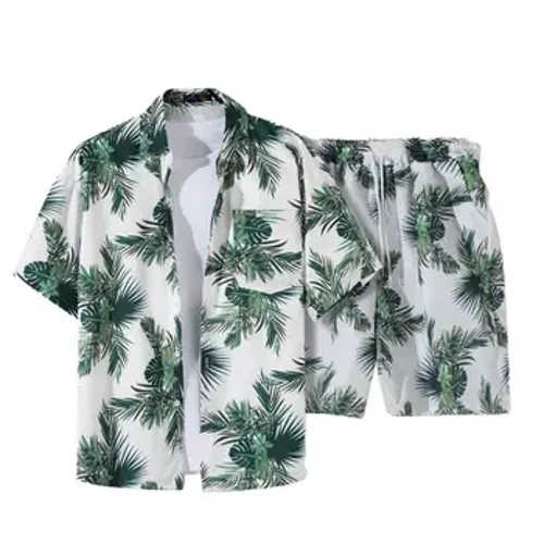 Sederhana Mid-Rise Single Breasted Tipis Pohon Kelapa Cetak Kaos Longgar Celana Pendek Setelan Olahraga Celana Pendek Set Kelembaban Wicking