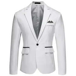 Culaith na bhFear Ócáideach Gan Iarann ​​Aonair Rae Aonair Button Scoilte Collar Cóta Cóisir Bainise Caol Fit Blazer Oifige