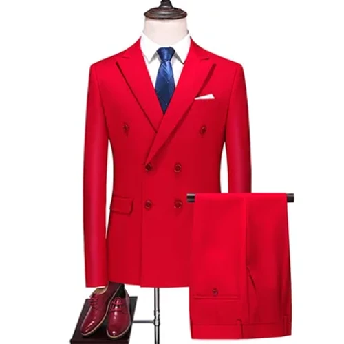 2023 Faisean Gnó na bhFear Nua Cóta Suit Dath Soladach Cíche Dúbailte / Bainise Caol Fireann 2 Phíosa Bríste Pants Jacket Blazers
