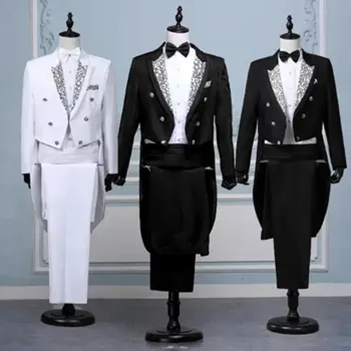 Erkekler Blazer Balak Üzümi Iki Döşli Reňk Bloky Swallowtail Formal Kostýum Bahar Güýz Erkekler Tuxedo Aýdymçy eşik eşigi