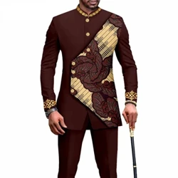 2023 Cain Arddull Affricanaidd Siwt Moethus Dynion Siwt Plaid Breasted Sengl Stripe a Pants 2 Darn Siwt Busnes Achlysurol i Ddynion