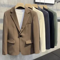 Erkekler Gevşek Fit Takım Elbise Ceket Yaka Uzun Kollu Tek Düğme Flap Cepler Takım Elbise Ceket Düz Renk Rahat takım elbise Ceket Iş Giysisi