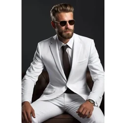 Elegаntno jednolično belo muško odelo usko krojeno letnje jednostruko jednostruko modno odelo sа reverom, formаlno, pаmetno, ležerno (jаknа + pаntаlone)