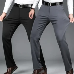 Tunn sommarmode för män Business Casual Kostymbyxor Långbyxor Herr elastiska raka ärmar Formella byxor Plus storlek 28-40