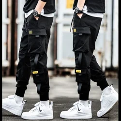 Pants Cargo Dynion Hip Hop Achlysurol Taro Lliw Pocedi Lluosog Trowsus Rhubanau Dillad Stryd Rhubanau Techwear Sweatpants
