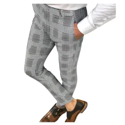 Haf Hydref Pants Achlysurol Dynion Plaid Trowsus Ymestyn Cymdeithasol Plaid Gwaith Swyddfa Busnes denau Canol y Waist Pants Siwt Dynion