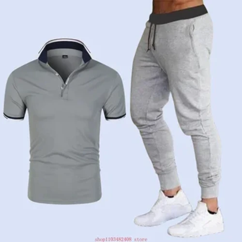 2024 Ny sommer 2-delt sæt Afslappet ModeForretning Afslappet Mænd Kortærmede Polo Tynde Bukser Sæt Mænd Tøj Sweatpants Træningsdragt