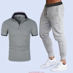 2024 Musim Panas Baru 2-piece Set Kasual FashionBusiness Kasual Pria Lengan Pendek Polo Celana Tipis Jas Pria Pakaian Sweatpants Tracksuit