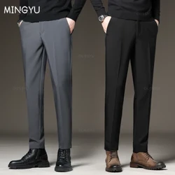 Nuovi pantaloni da completo da uomo Slim Business Office Elastico in vita spesso Nero Grigio Pantalone classico Pantaloni coreani Uomo Taglie forti 27-38 40 42