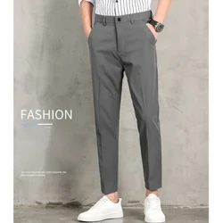 Mænd Slim Fit Draperet Stretch Cropped Bukser Udendørs Vindtætte ensfarvede Slacks Mænds Komfortable Slacks hele sæsonen